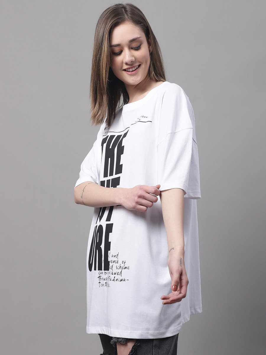 Women White Oversized Slogan Print T-Shirt