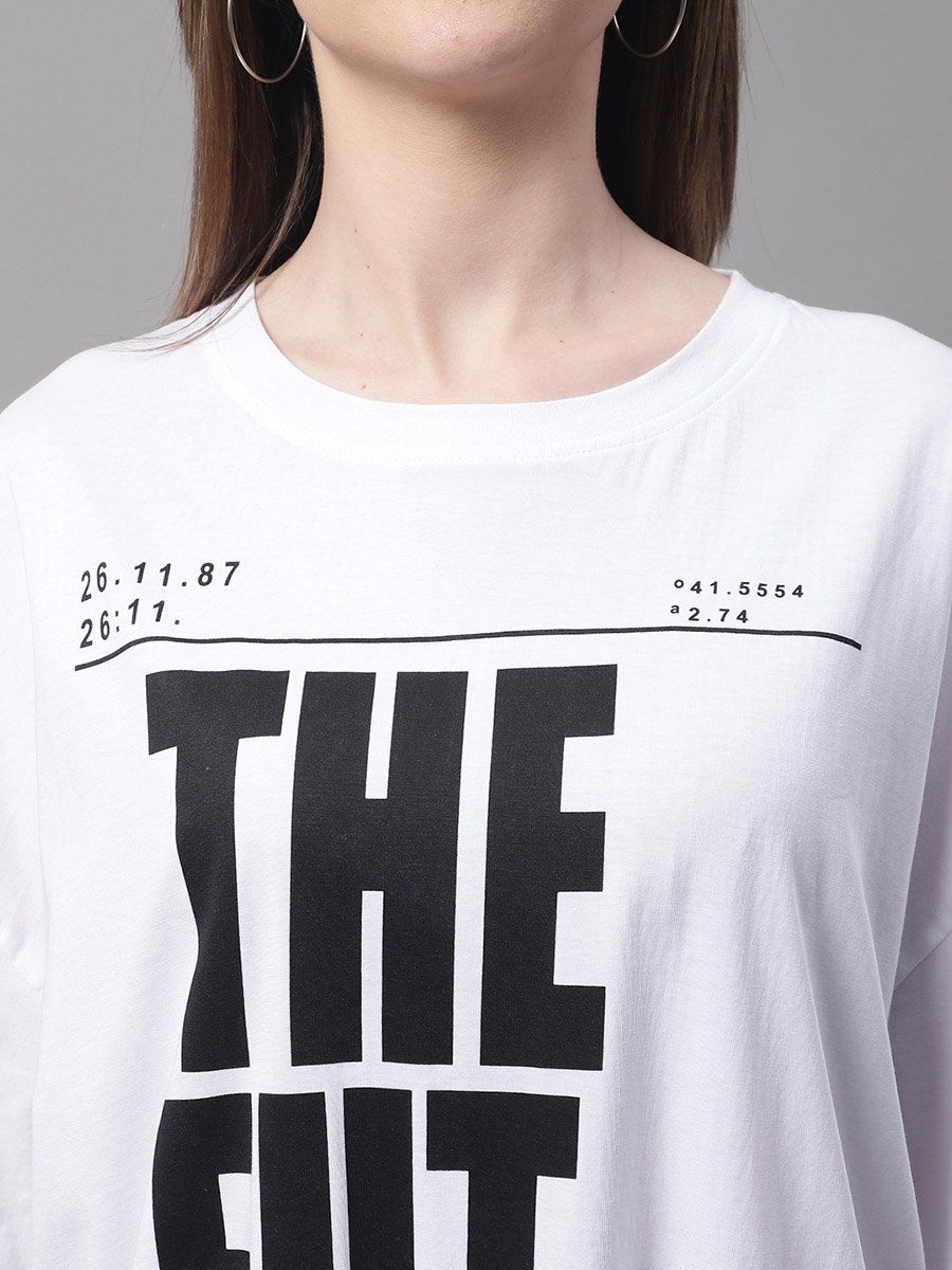 Women White Oversized Slogan Print T-Shirt