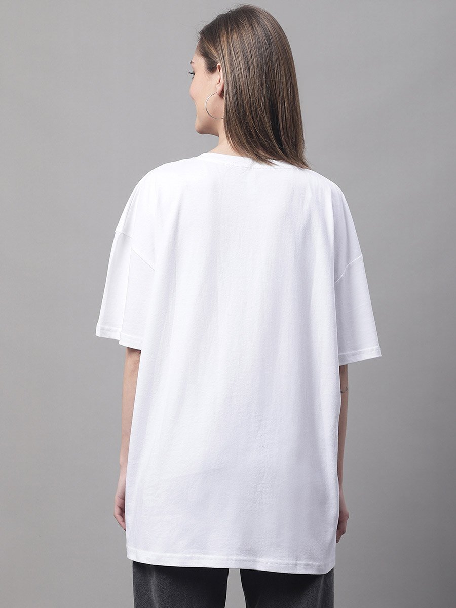 Women White Oversized Slogan Print T-Shirt