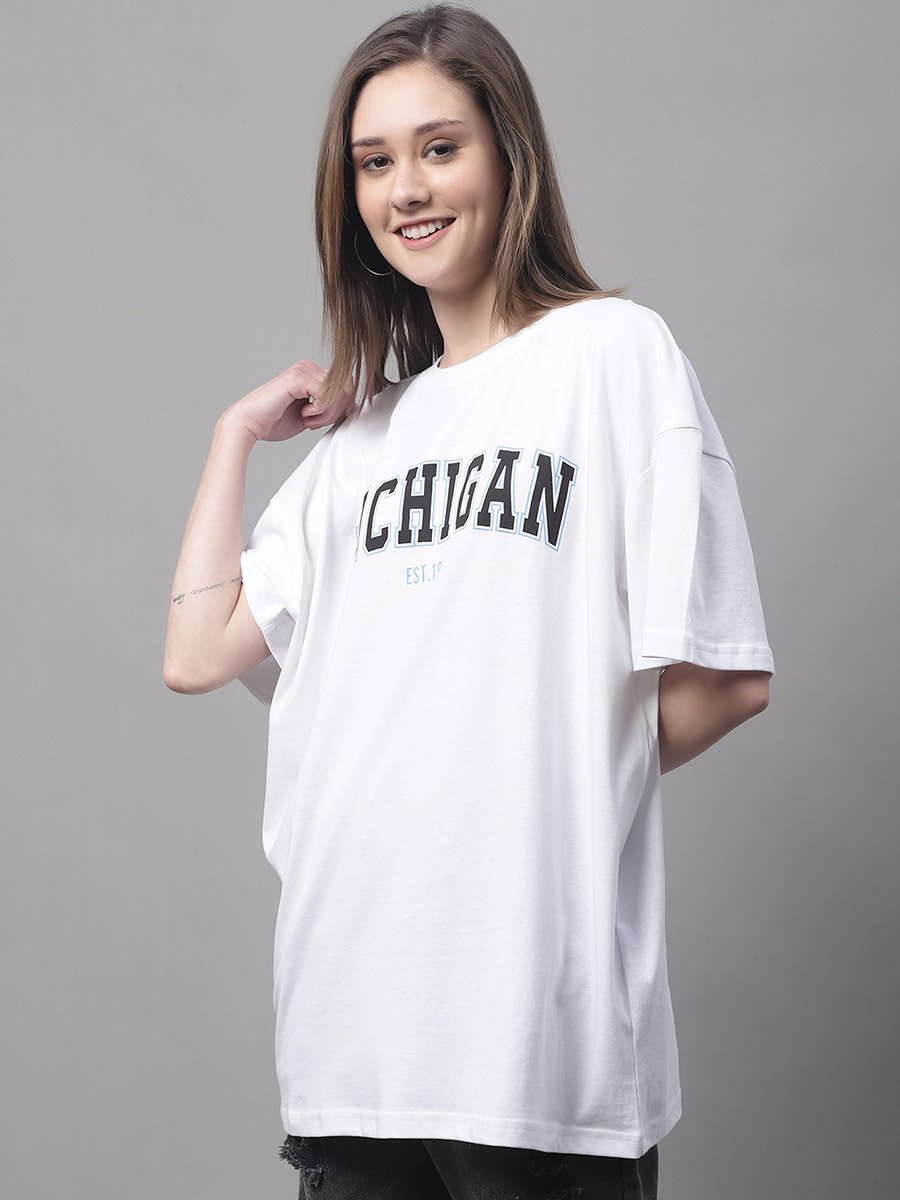 Women White Oversized Slogan Print T-Shirt