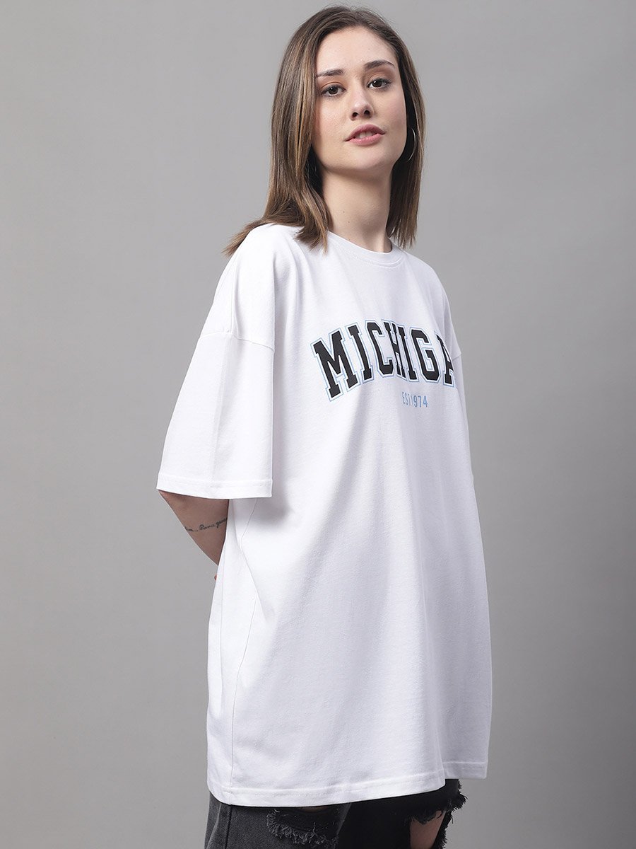 Women White Oversized Slogan Print T-Shirt