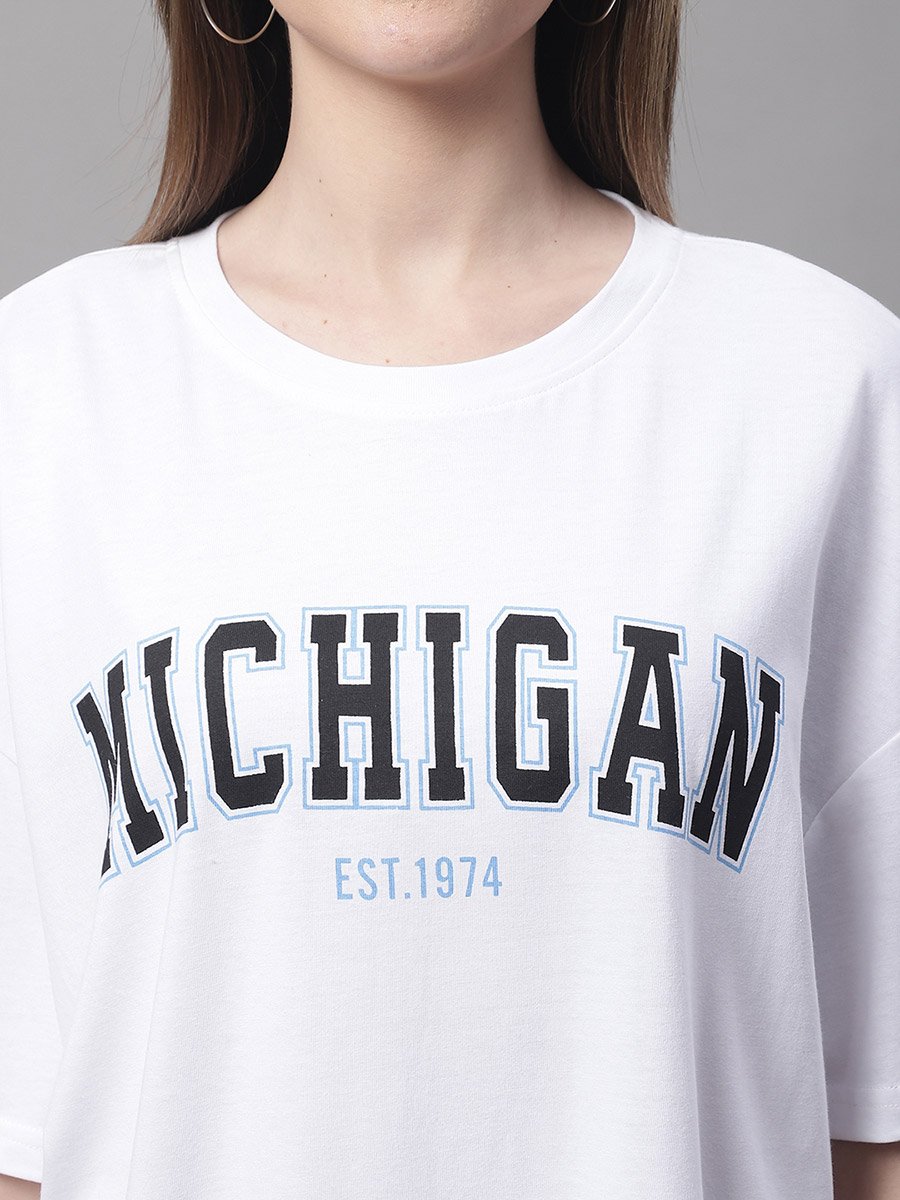 Women White Oversized Slogan Print T-Shirt
