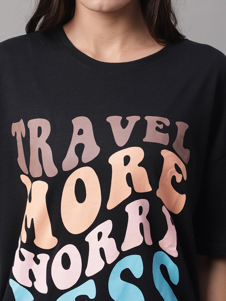 Women Black Oversized Graphic Print T-Shirt
