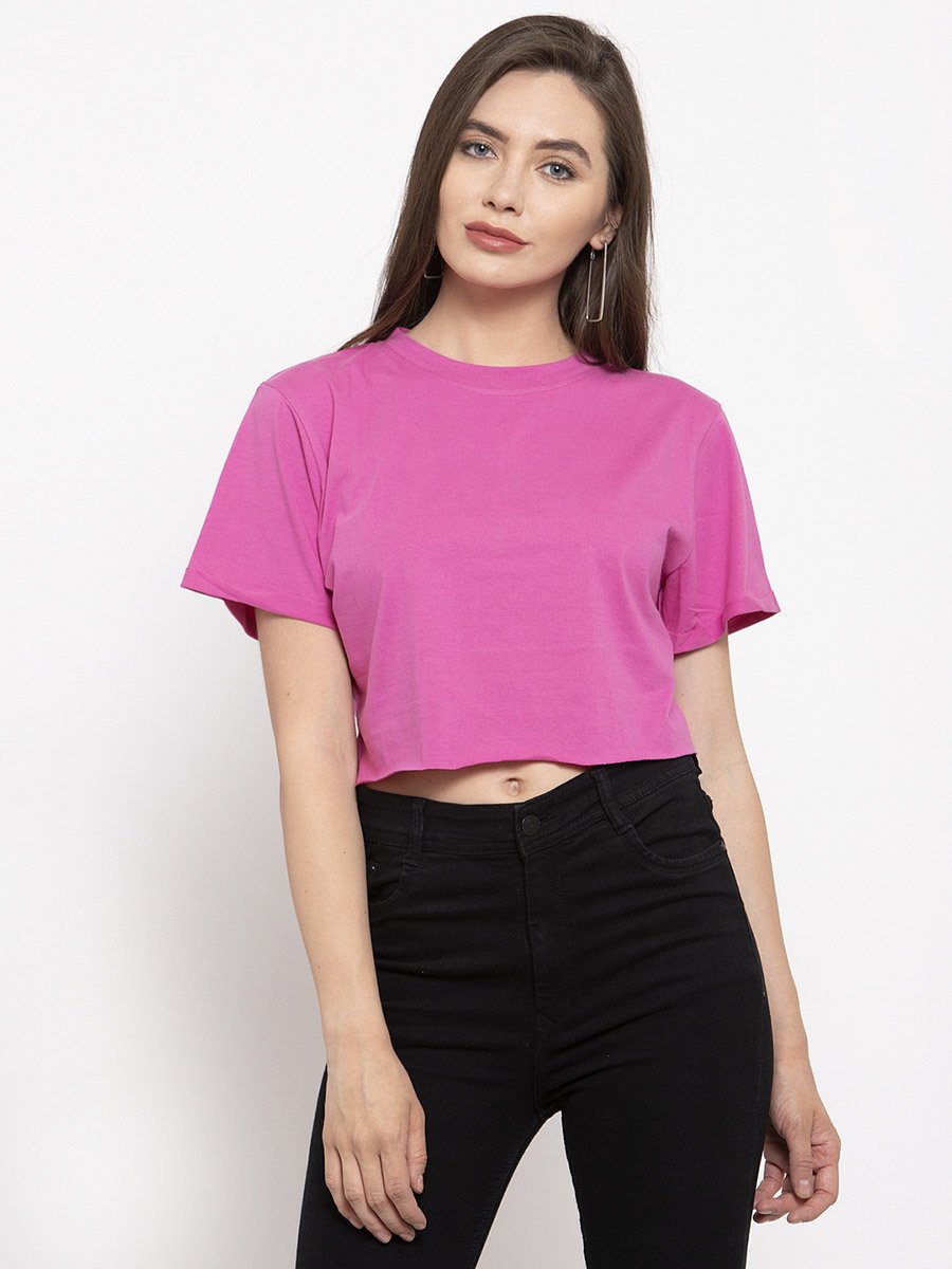 Purple Cotton Short Sleeve Crop T-Shirt