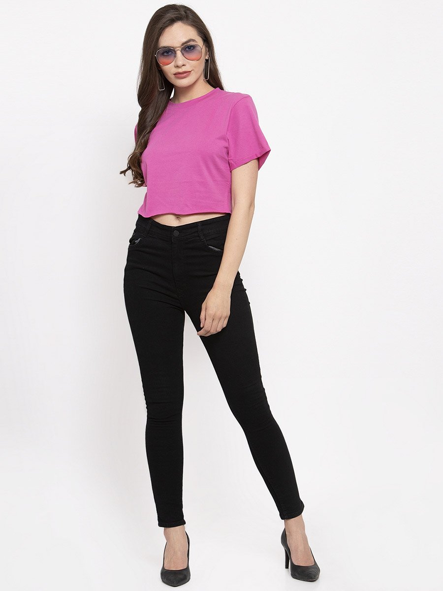 Purple Cotton Short Sleeve Crop T-Shirt