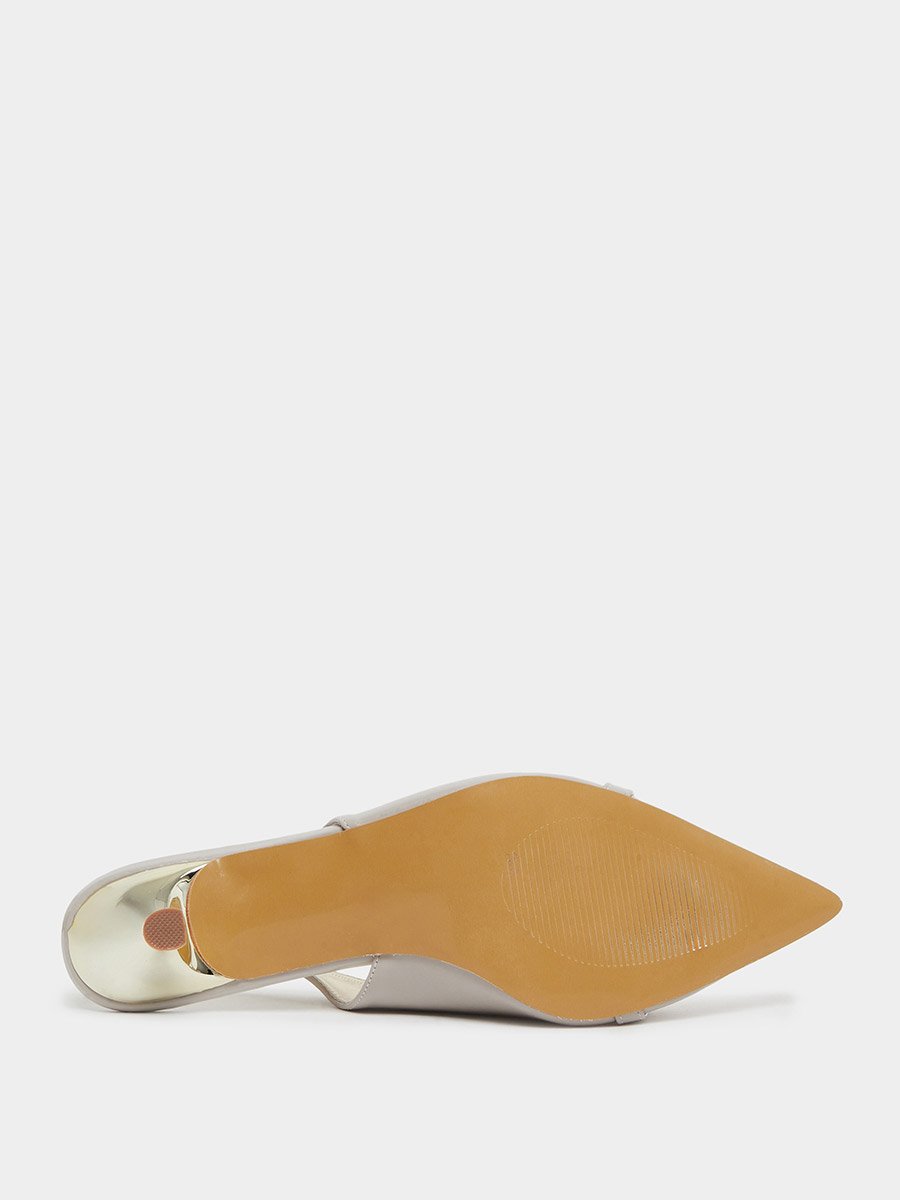 Grey Low Heel Pumps with Chain Accent