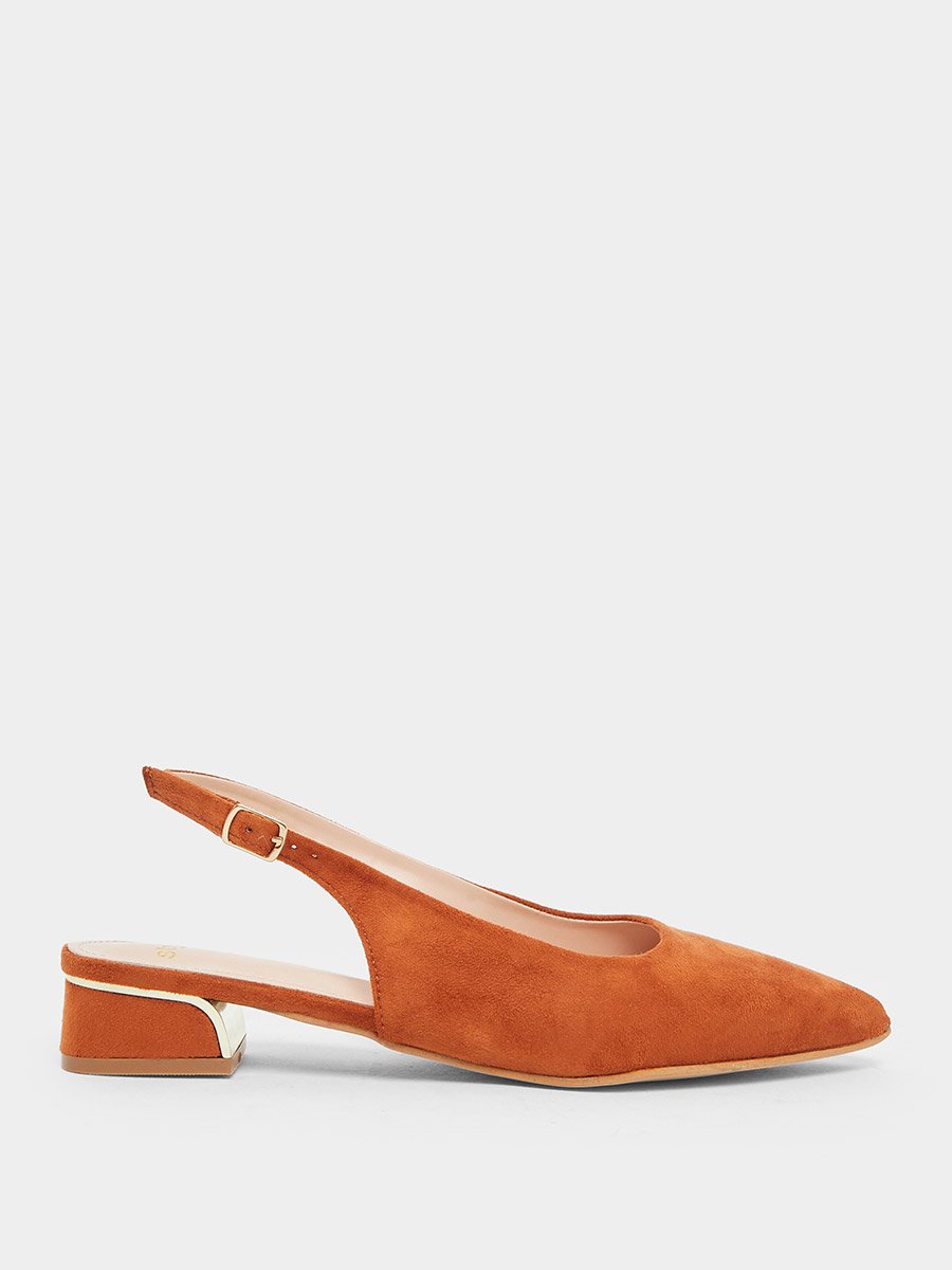 Tan Suede Block Heel Slingbacks Shoes
