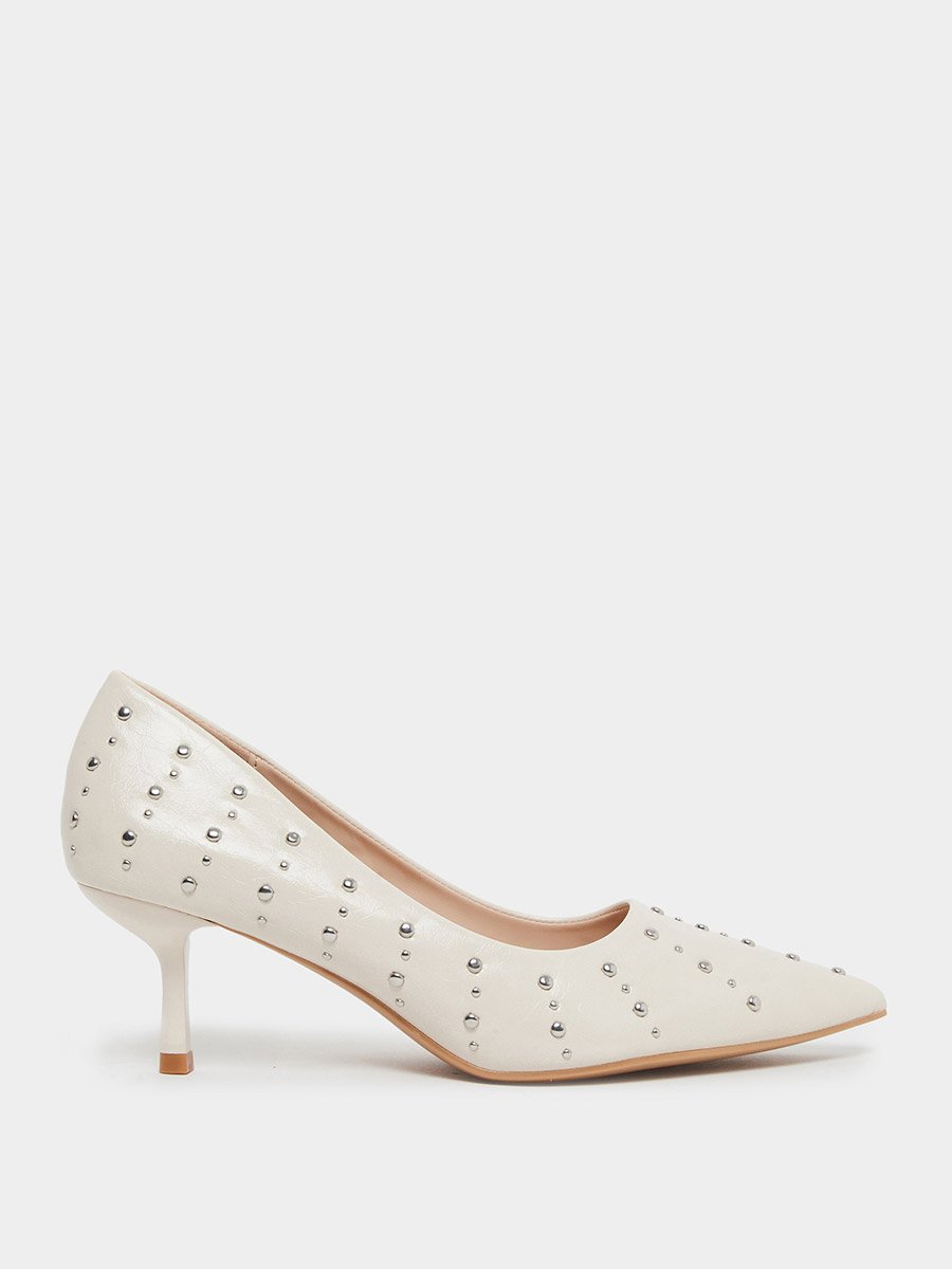 Nude Studded Pointed Toe Court Shoes