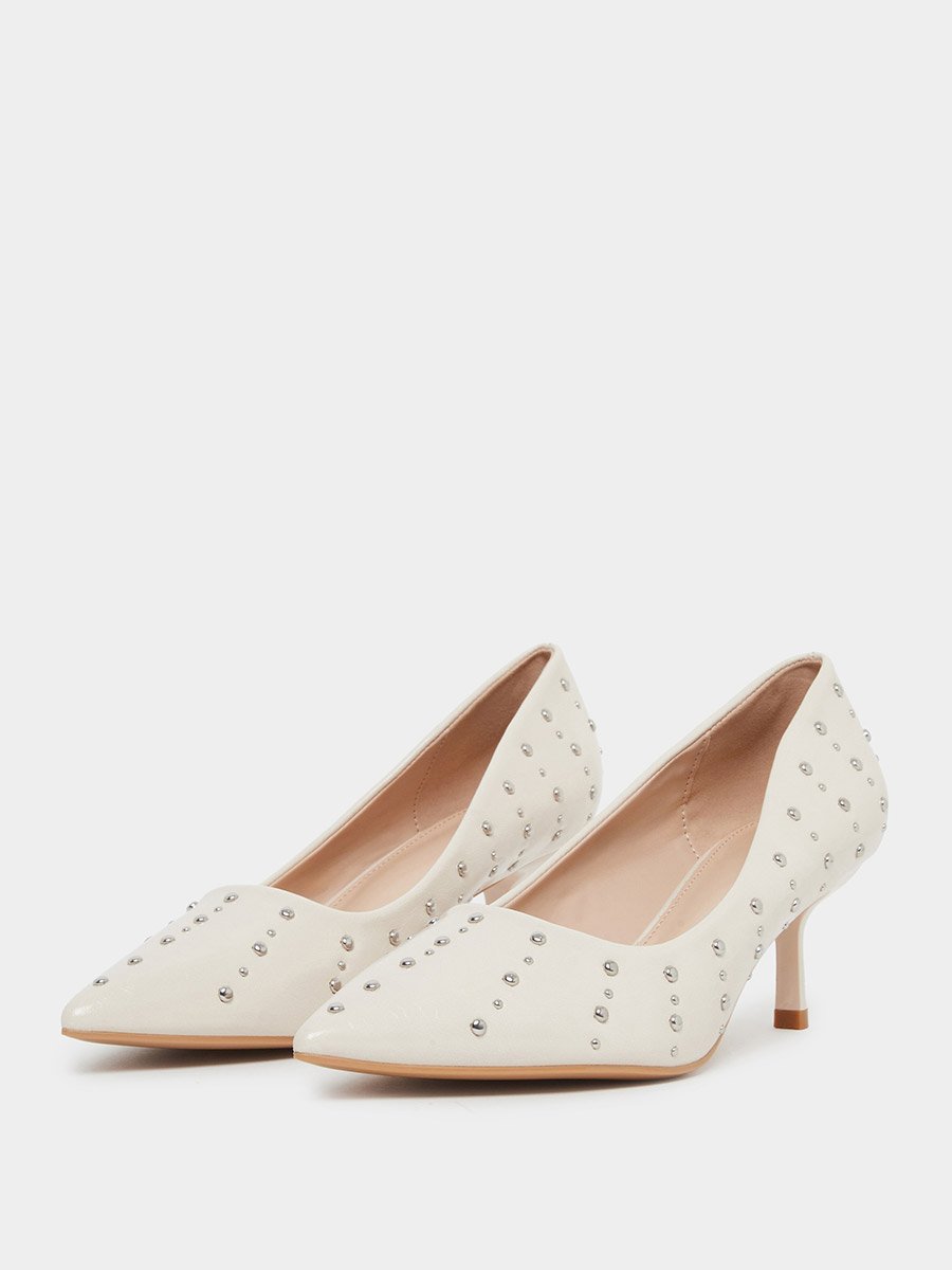 Nude Studded Pointed Toe Court Shoes
