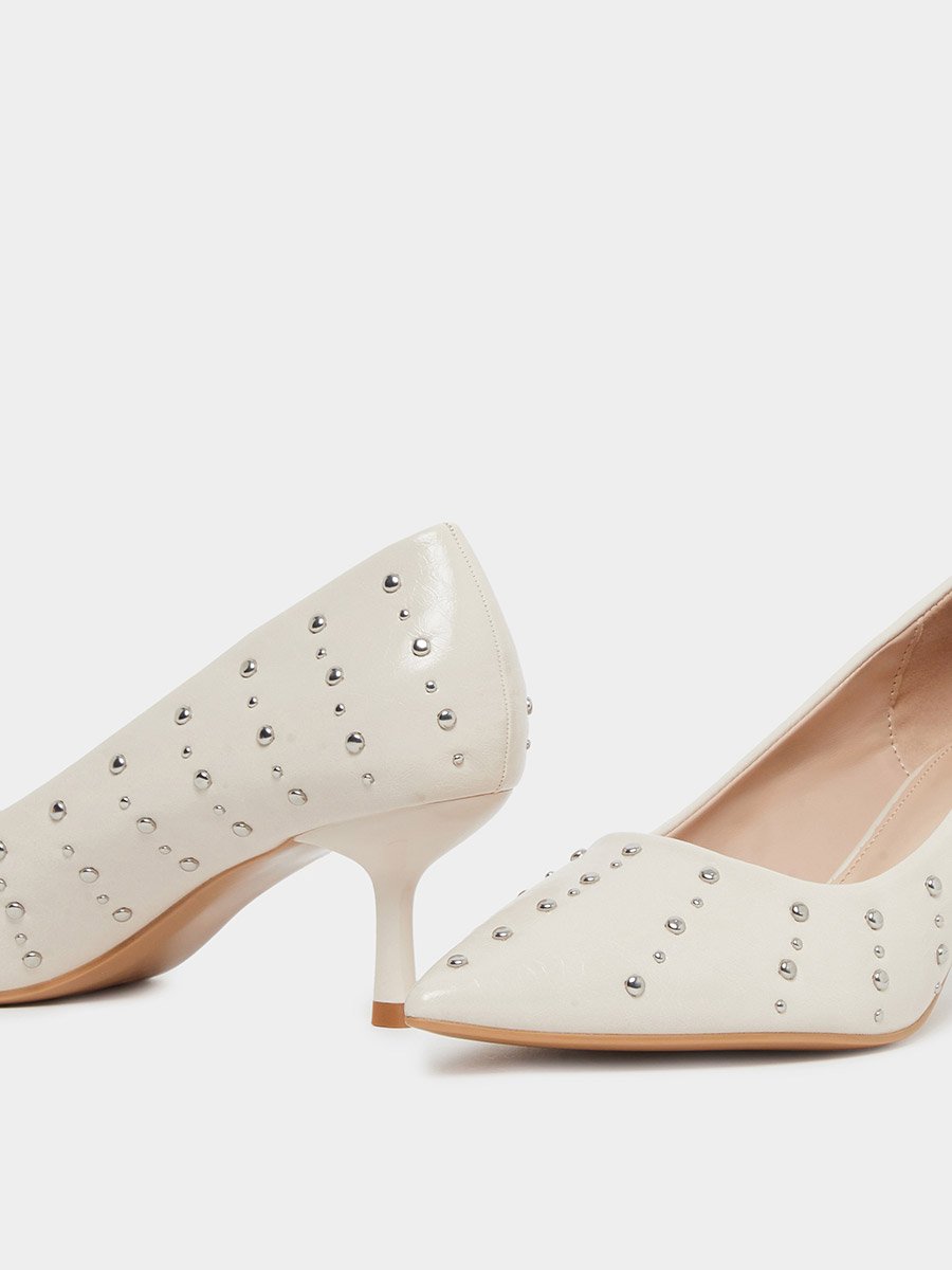 Nude Studded Pointed Toe Court Shoes