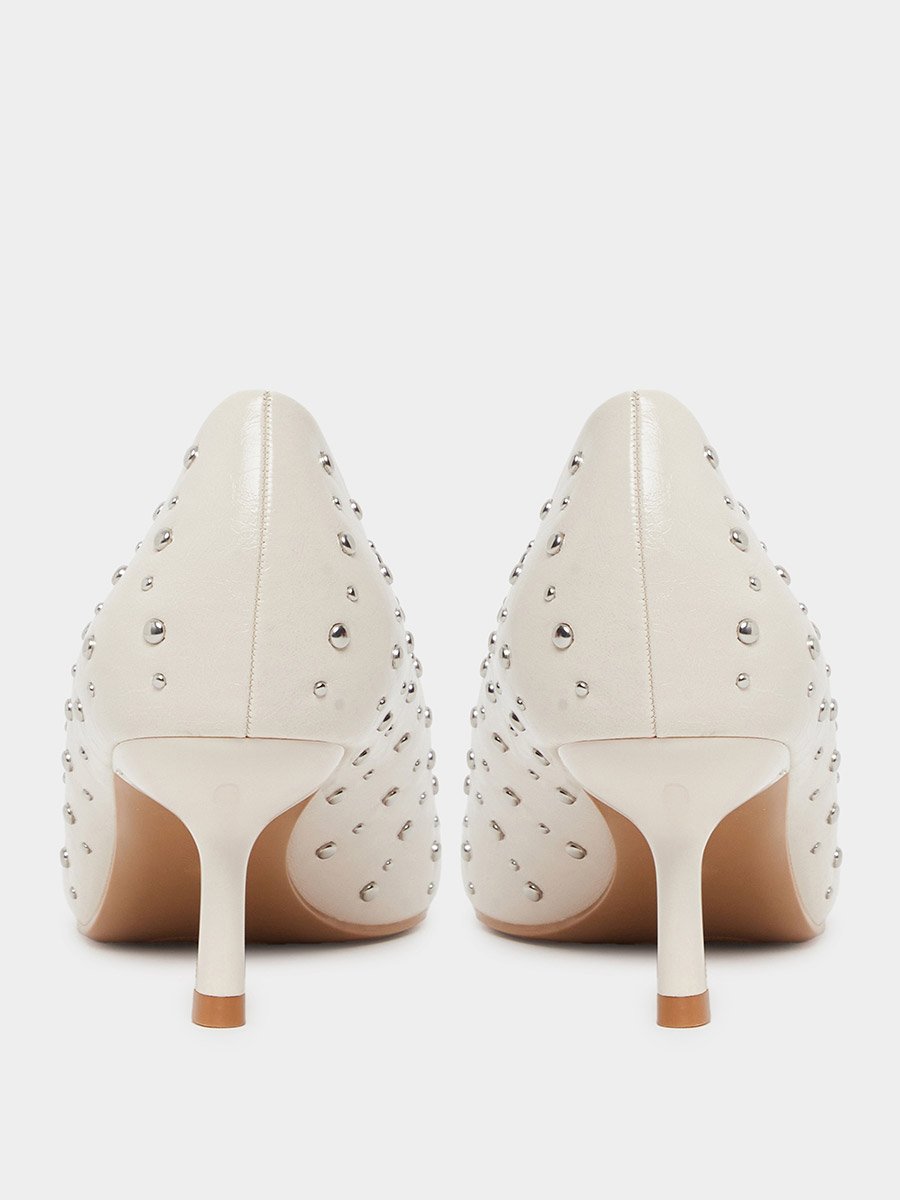 Nude Studded Pointed Toe Court Shoes
