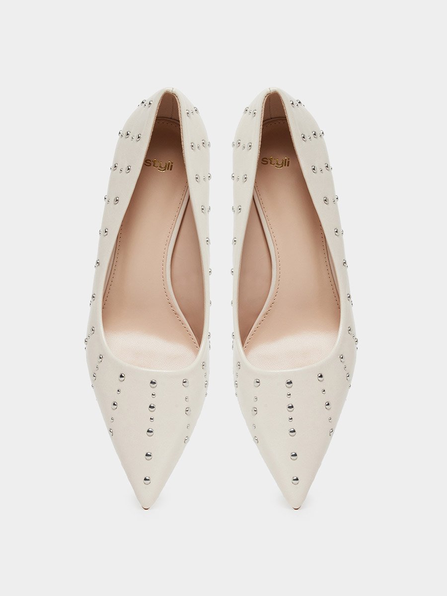 Nude Studded Pointed Toe Court Shoes