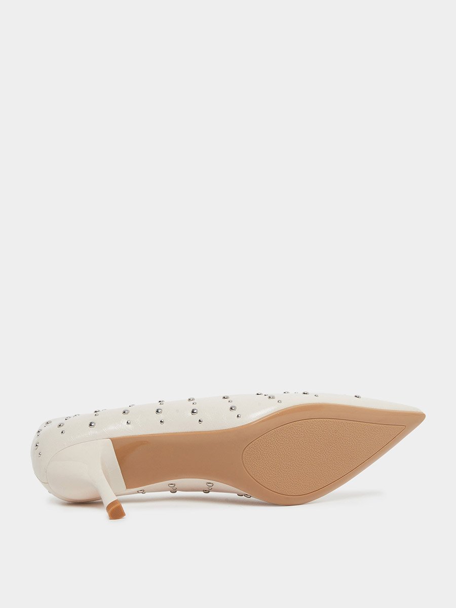 Nude Studded Pointed Toe Court Shoes
