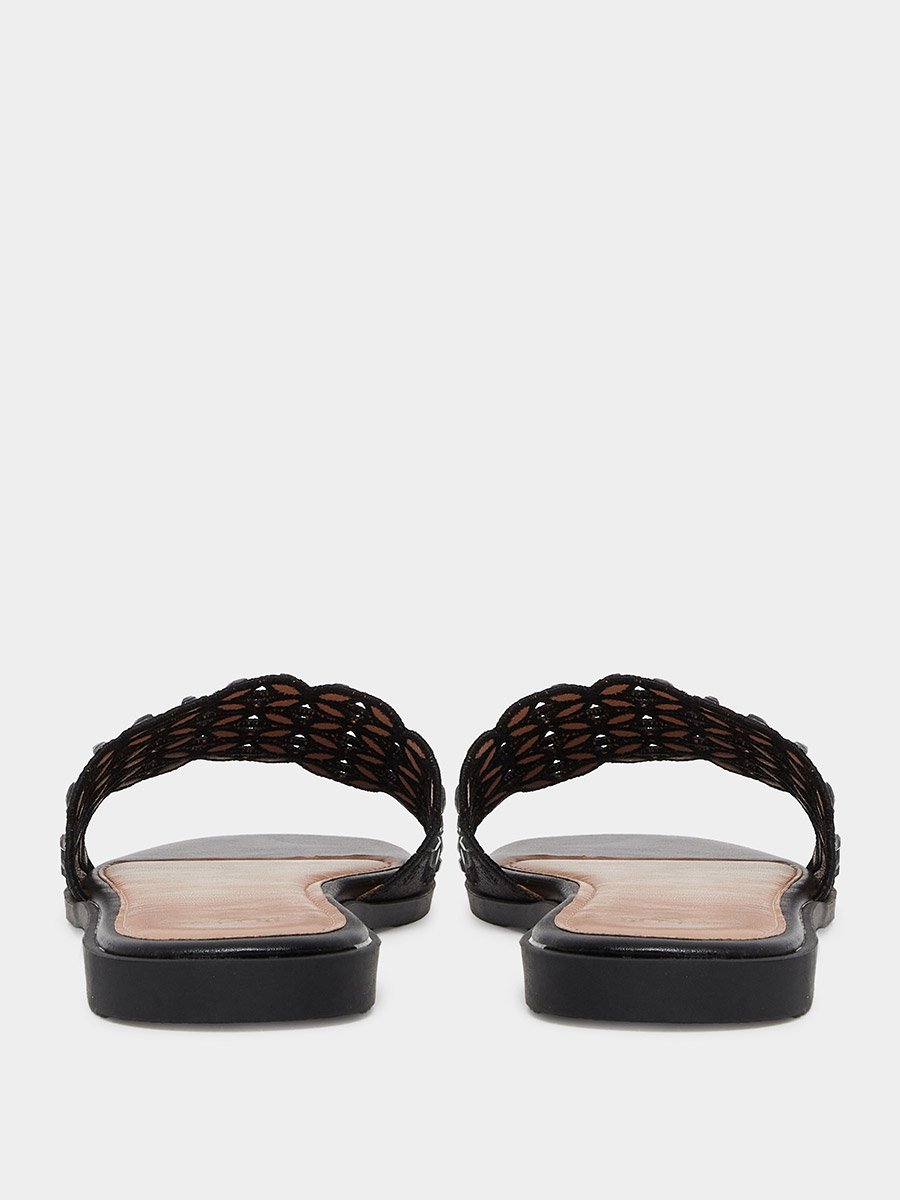Black Embellished Flat Sandals