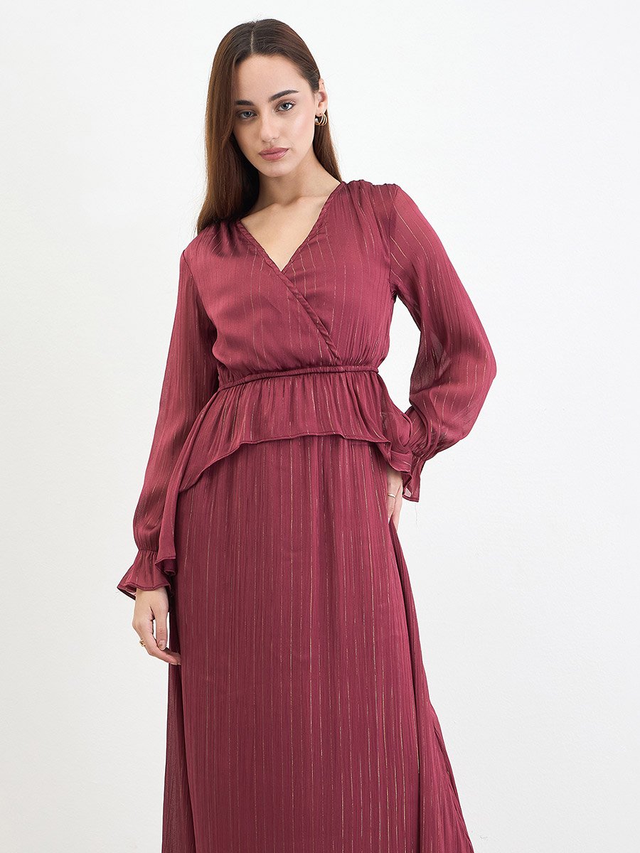 Ruffled Flare Wrap Front Maxi Dress