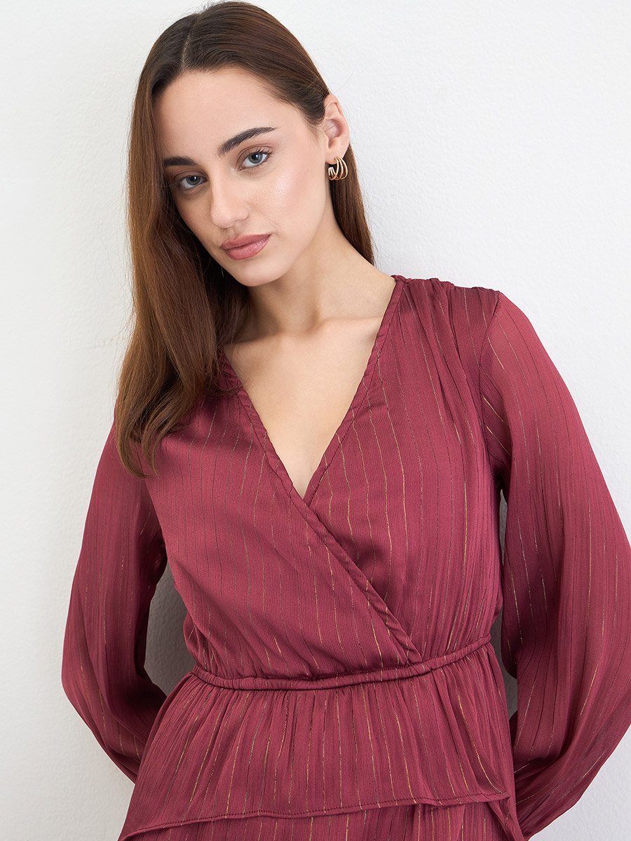 Ruffled Flare Wrap Front Maxi Dress