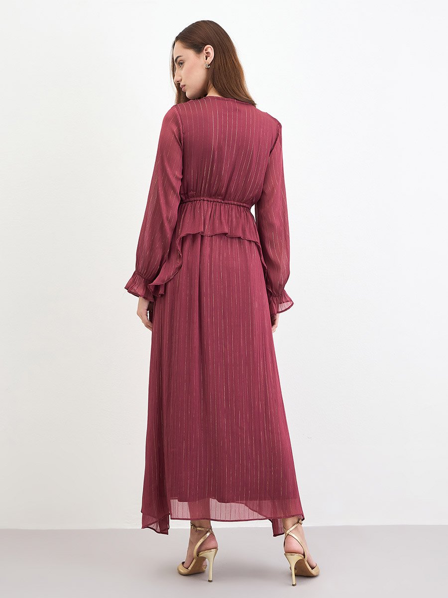 Ruffled Flare Wrap Front Maxi Dress