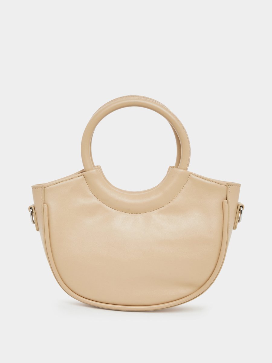 Beige Textured Handbag with Round Handle