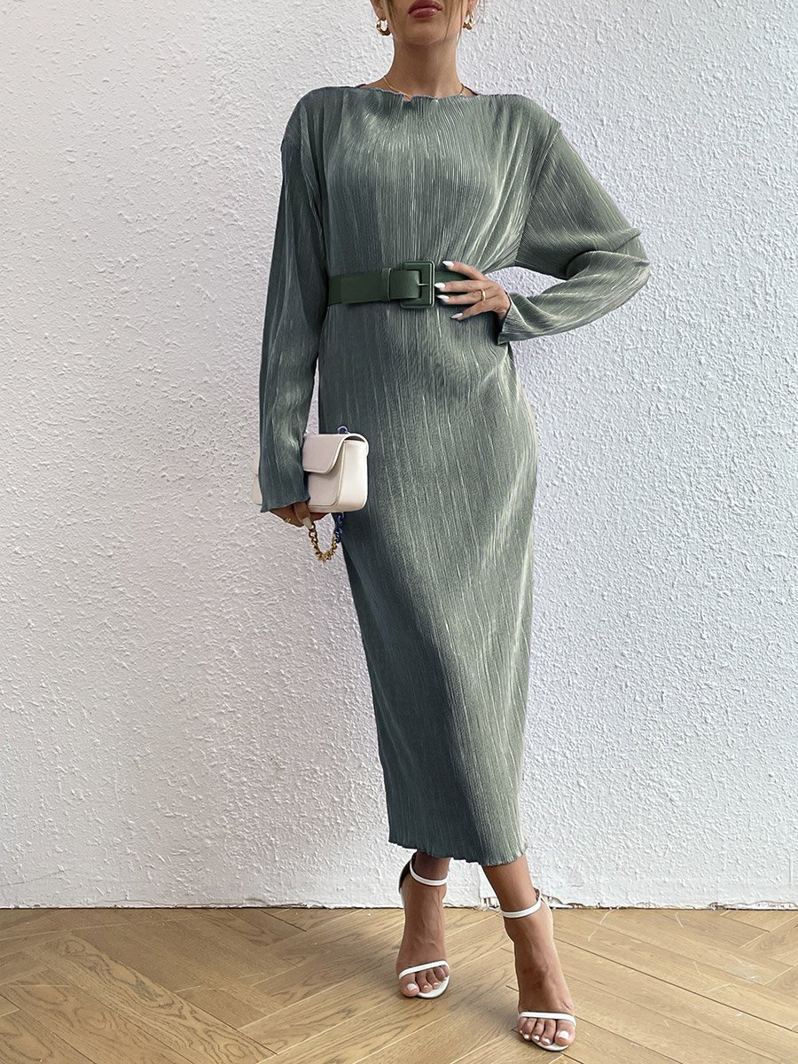 Green Plisse Belted Midi Dress For Women at Bahrain | Styli Green Plisse Belted Midi Dress For Women at Bahrain | Styli