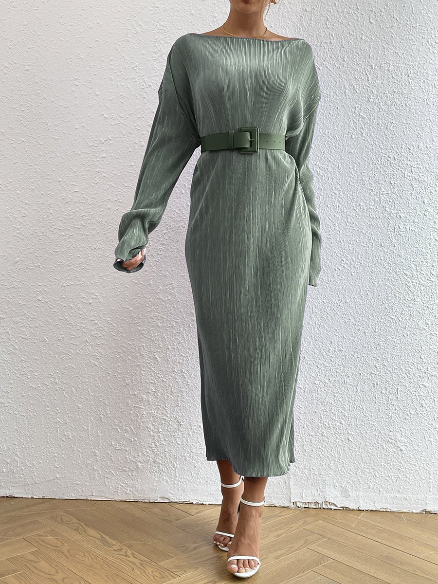 Green Plisse Belted Midi Dress For Women at Kuwait | Styli Green Plisse Belted Midi Dress For Women at Kuwait | Styli