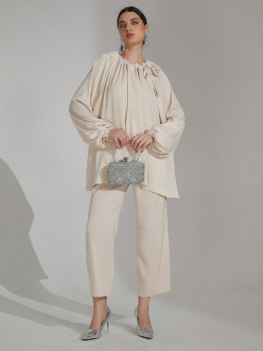 Oversized Drawstring Neck Top and Pants Co-Ords