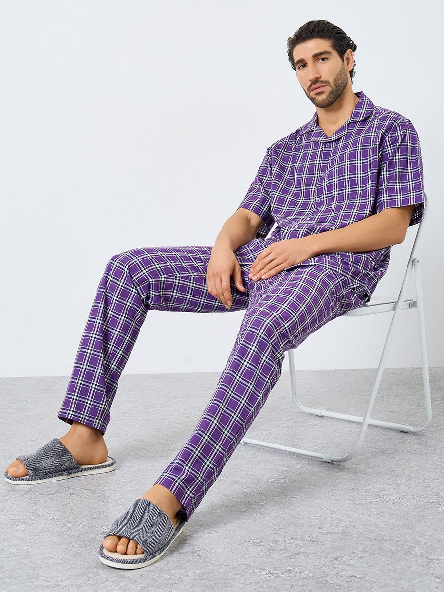Men Relaxed Fit Checked Shirt and Pyjama Set