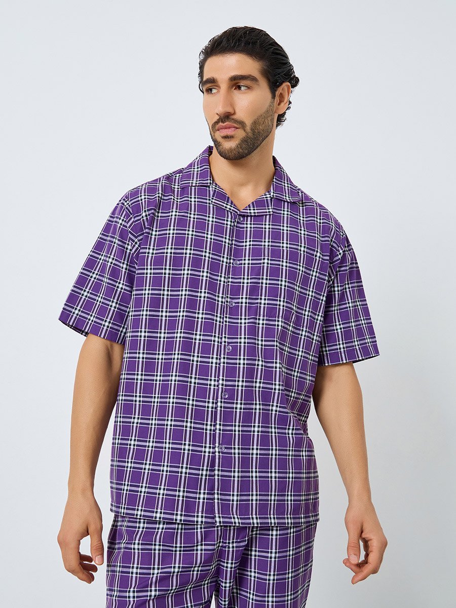 Men Relaxed Fit Checked Shirt and Pyjama Set
