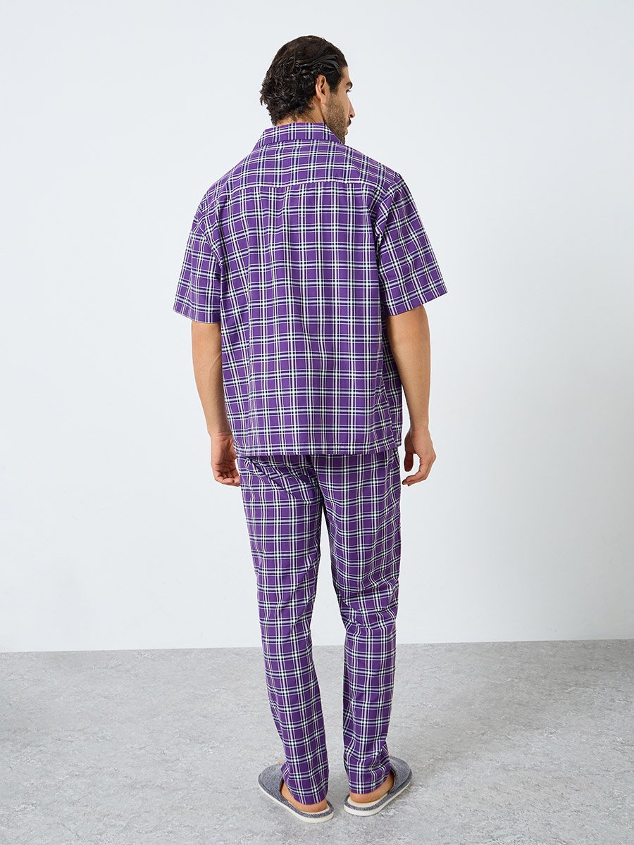 Men Relaxed Fit Checked Shirt and Pyjama Set