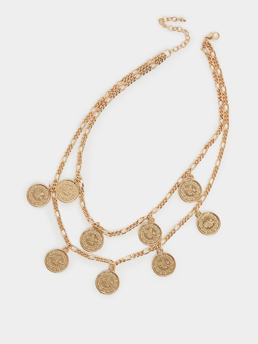 Gold Coin Charm Layered Necklace