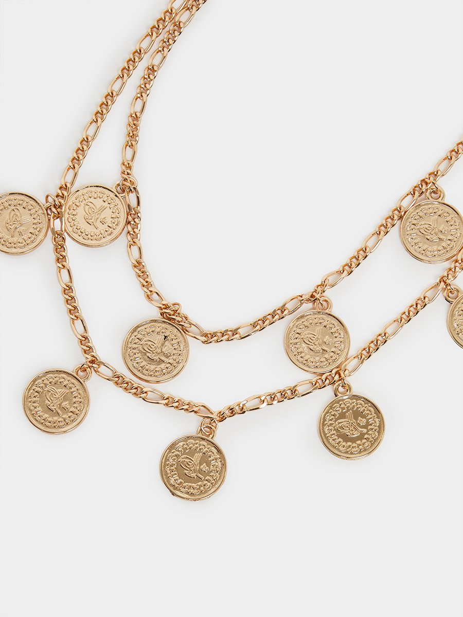 Gold Coin Charm Layered Necklace
