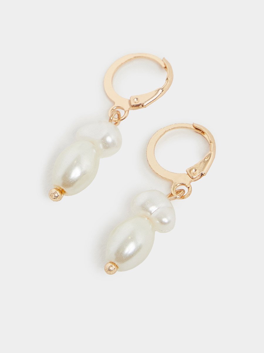Dual Faux Pearl Drop Earrings