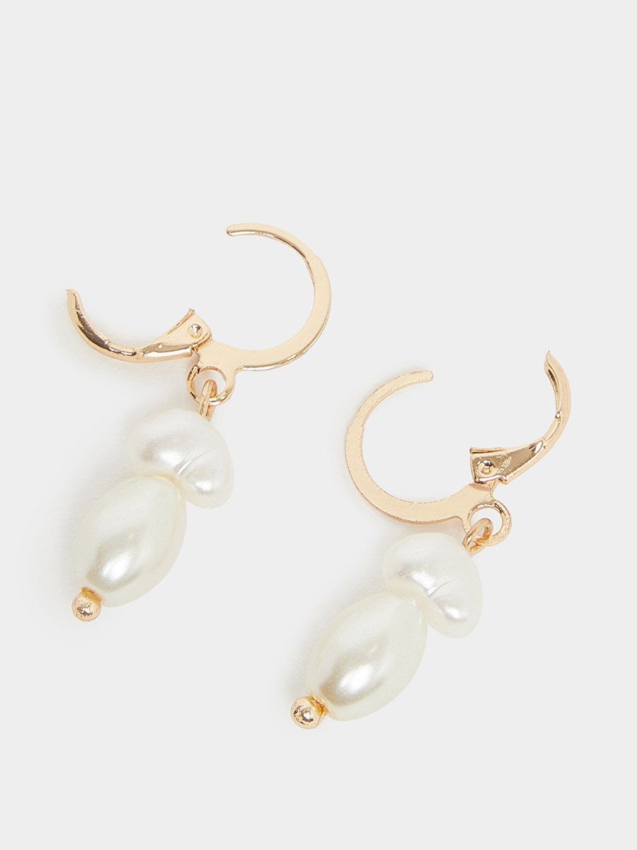 Dual Faux Pearl Drop Earrings