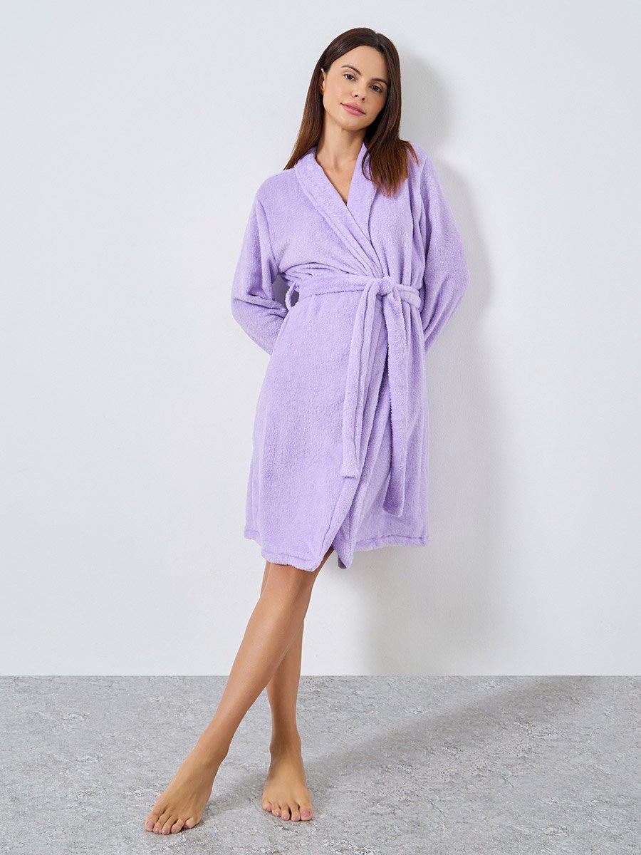 Purple Shawl Collar Fleece Robe