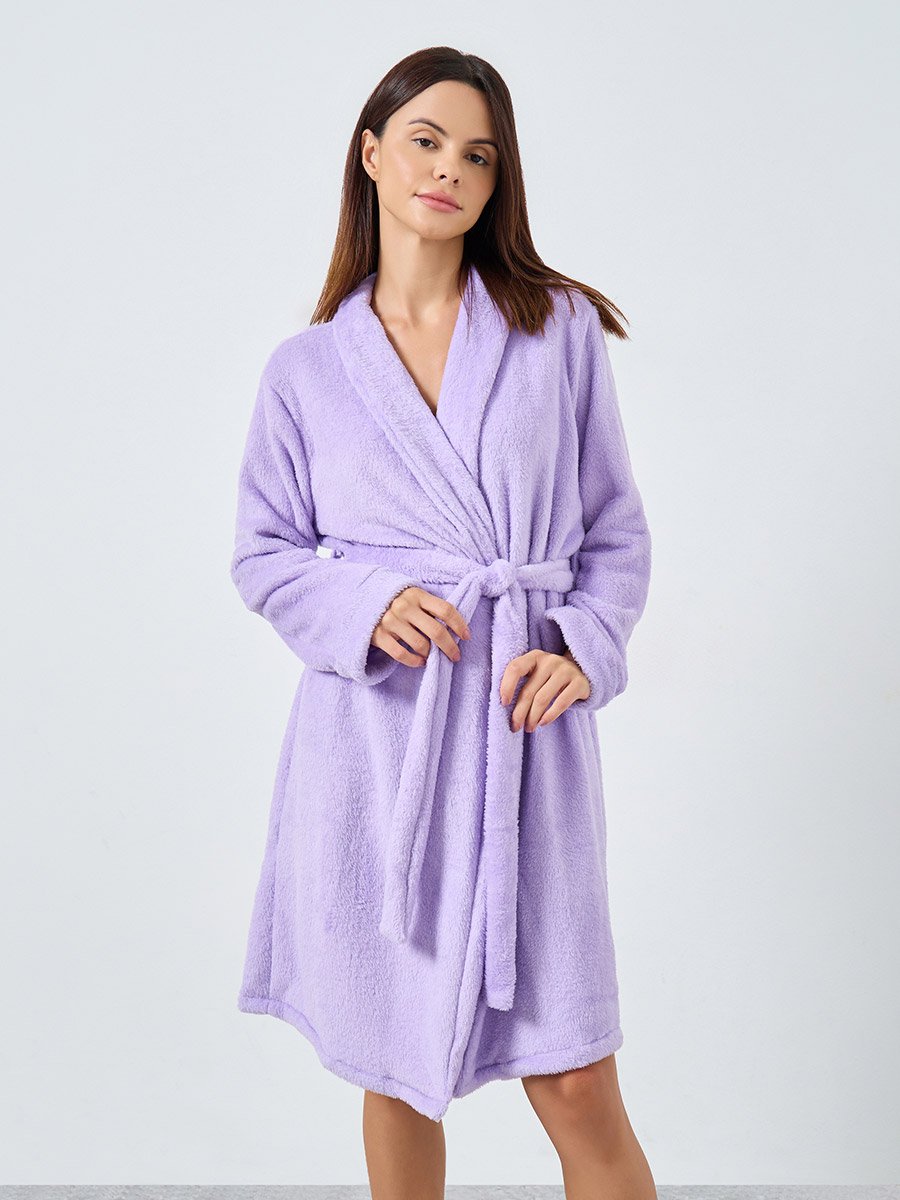 Purple Shawl Collar Fleece Robe