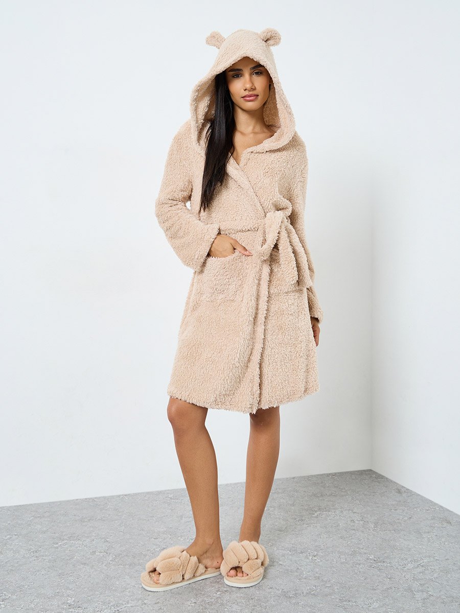 Bear Ears Hooded Fleece Pocket Robe