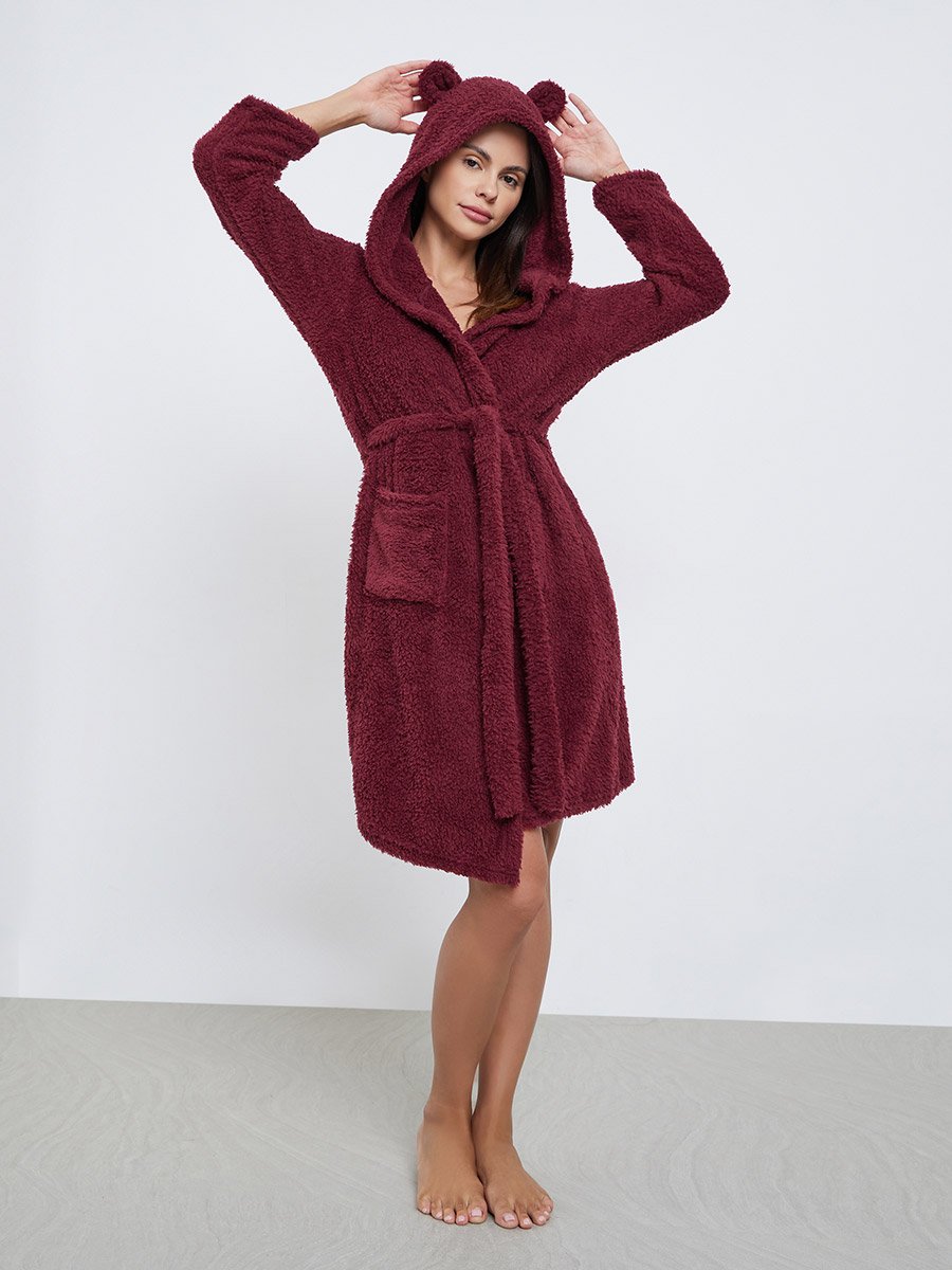 Bear Ears Hooded Fleece Pocket Robe
