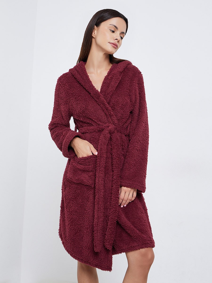 Bear Ears Hooded Fleece Pocket Robe