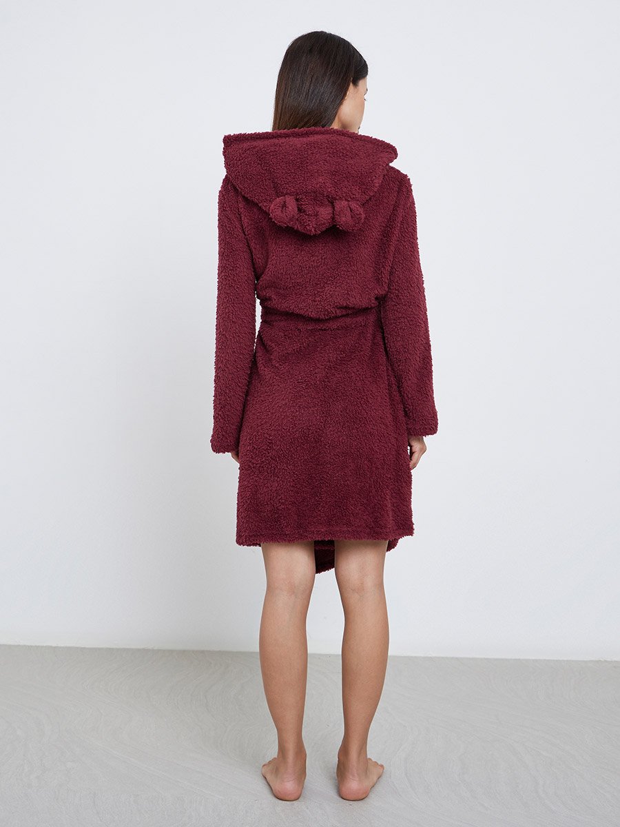 Bear Ears Hooded Fleece Pocket Robe