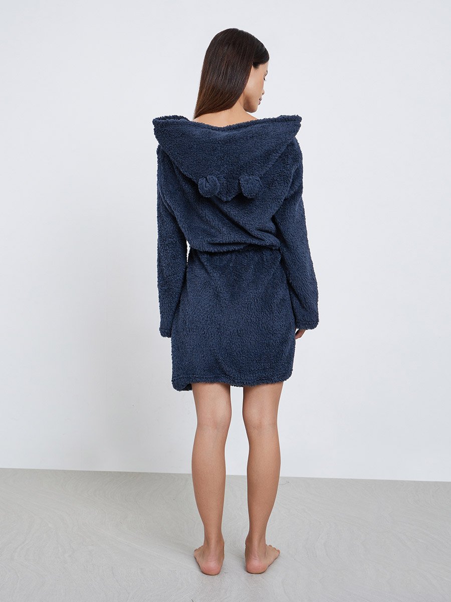 Bear Ears Hooded Fleece Pocket Robe
