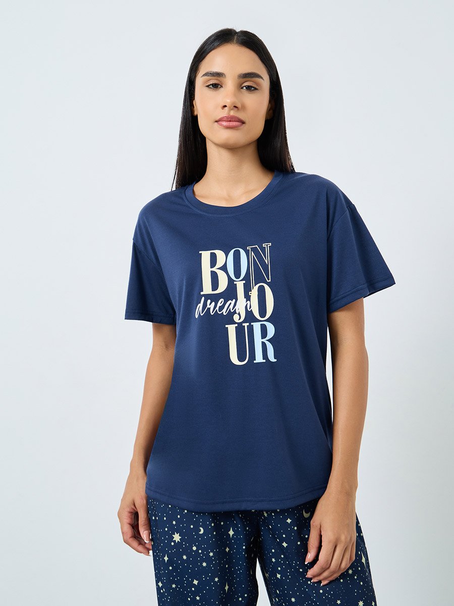 Bonjour Graphic T-Shirt and Cuffed Pyjama Set