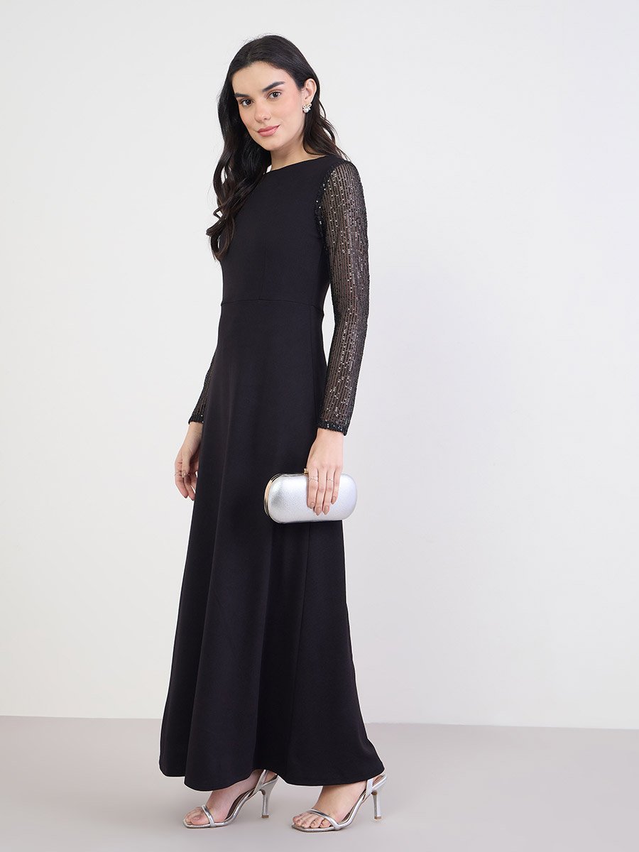 Embellished Sequin Long Sleeves Maxi Dress For Women at UAE | Styli Embellished Sequin Long Sleeves Maxi Dress For Women at UAE | Styli