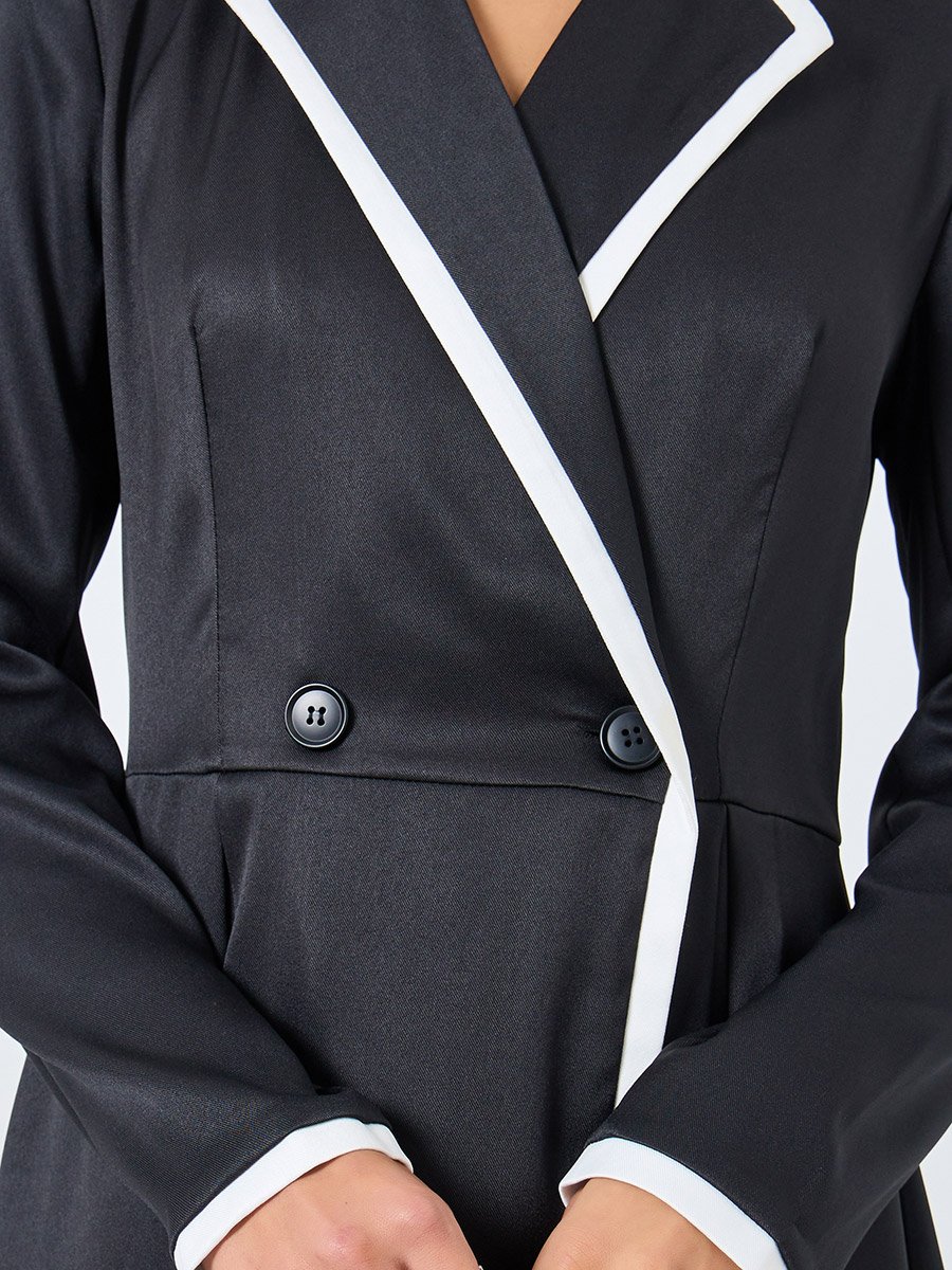 Black Contrast Panel Blazer Midi Dress