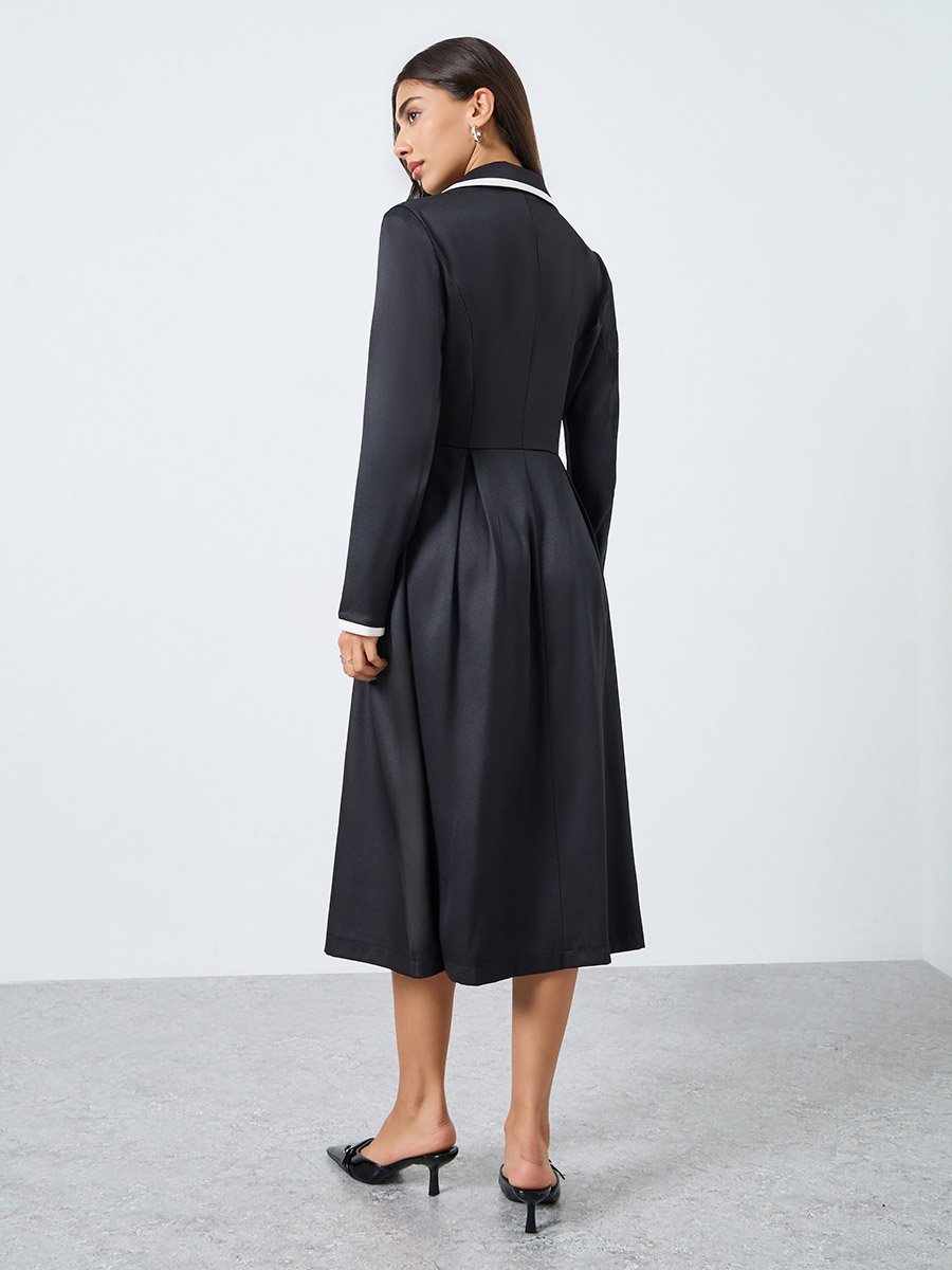 Black Contrast Panel Blazer Midi Dress