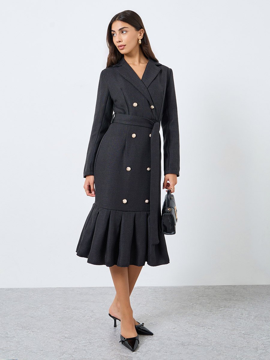 Black Mermaid Hem Blazer Midi Dress