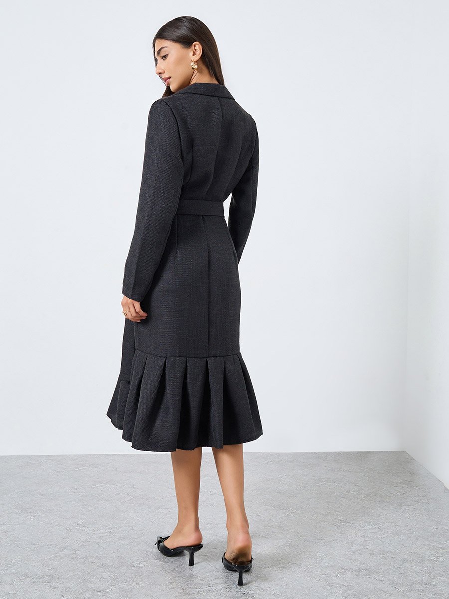 Black Mermaid Hem Blazer Midi Dress