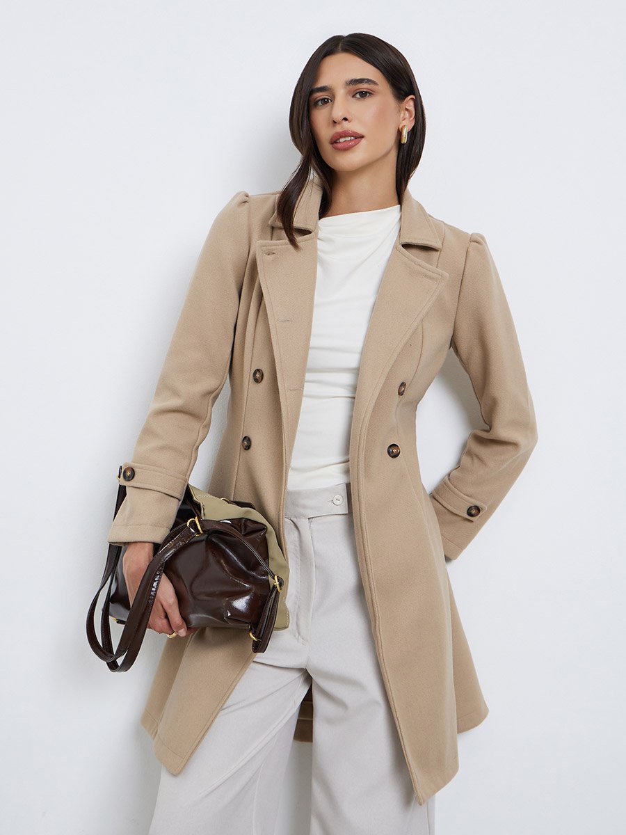 Regular Fit Longline Double Breasted Belted Coat