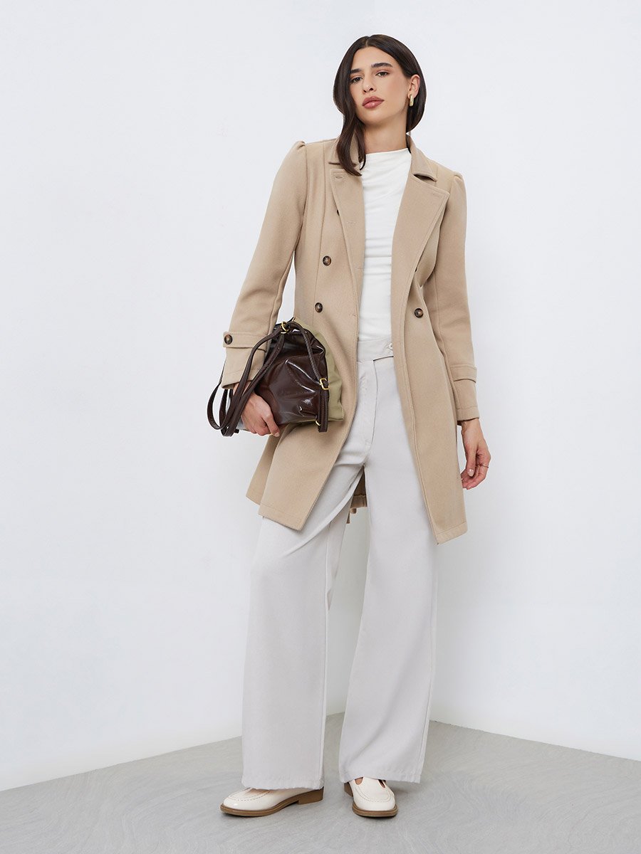 Regular Fit Longline Double Breasted Belted Coat