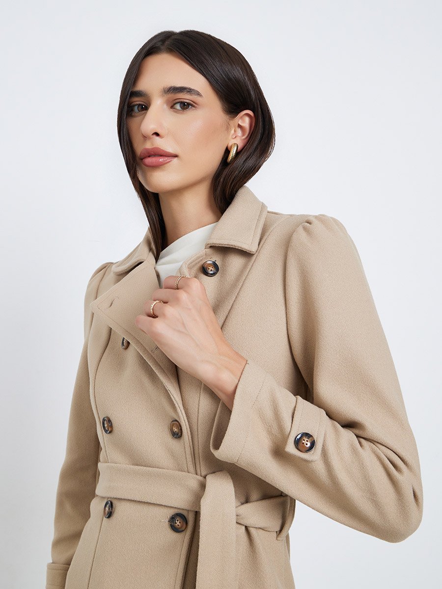Regular Fit Longline Double Breasted Belted Coat