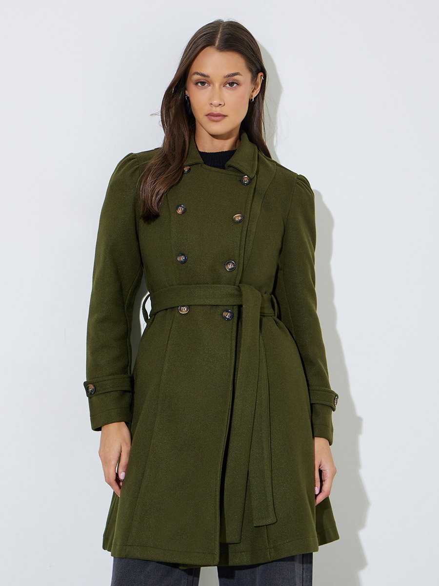 Regular Fit Longline Double Breasted Belted Coat