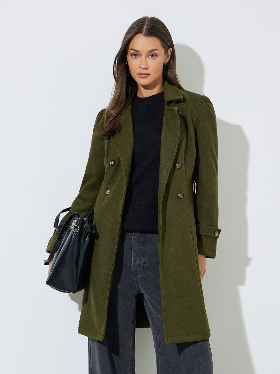Regular Fit Longline Double Breasted Belted Coat